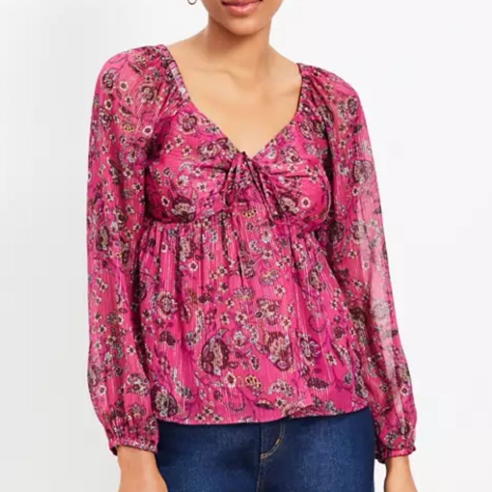 LOFT Maroon Floral Blouse